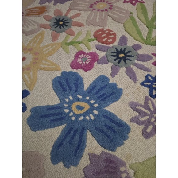 Pottery Barn Kids 100% Wool NAOMI FLORAL ROUND RUG 5 FT Round FAIR TRADE- READ - Picture 9 of 16